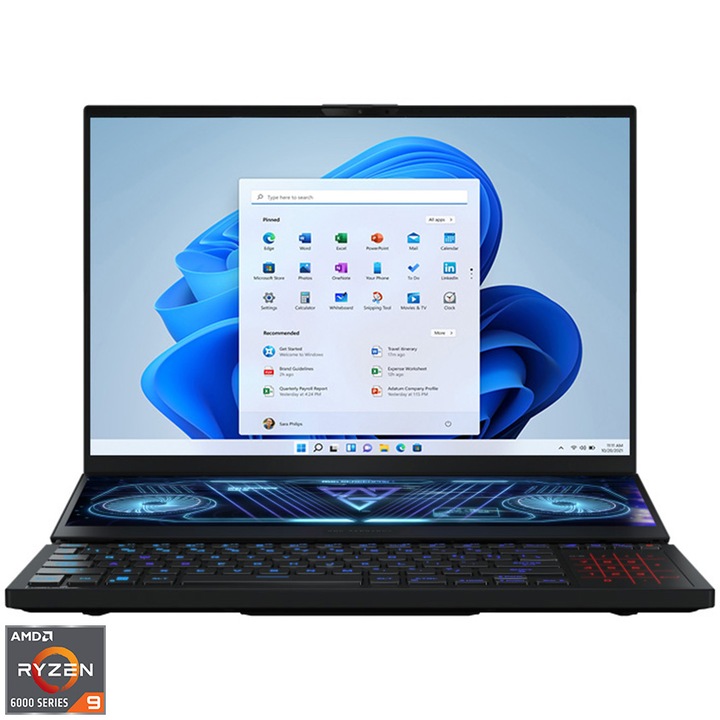 Laptop Gaming ASUS ROG Zephyrus Duo 16 GX650RX cu procesor AMD Ryzen™ 9 6900HX pana la 4.90 GHz, 16", QHD+, 165Hz, 32GB DDR5, 2TB + 2TB PCIe® 4.0 NVMe™ M.2 Performance SSD (RAID 0), NVIDIA® GeForce RTX™ 3080 Ti 16GB GDDR6 TGP 175W, Windows 11 Home