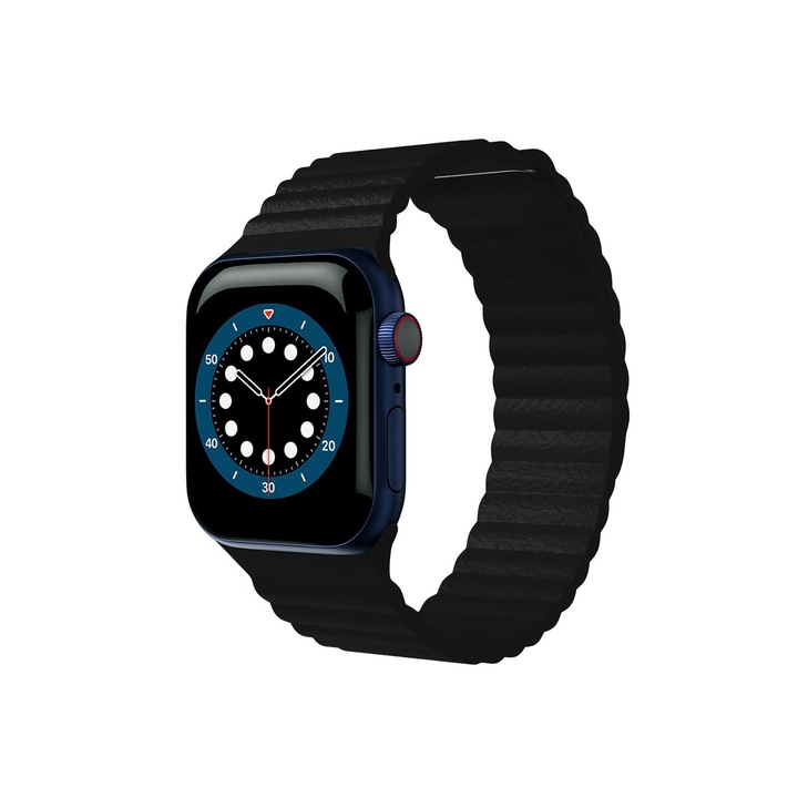 Casey Studios Leather Loop szíj Apple Watch Series 1, 2, 3, 4, 5, 6, 7, kijelző 42, 44, 45 MM, Fekete