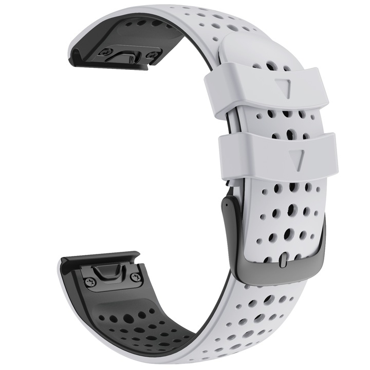 Силиконова аеро каишка Smart Pulse за Garmin Fenix 7 X / 6Х/ 6Х Sapphire/6X Pro Solar GPS, 5X, 5X Plus, 3, 26mm QuickFit, Бяло/Черно