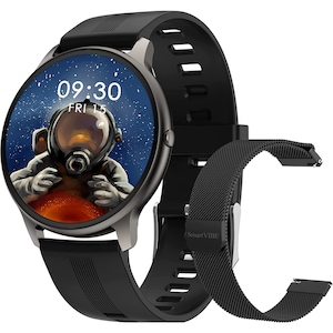 Ceas SmartWatch si Bratara Fitness 2in1 SmartVIBE™ WiX, Carcasa UltraSlim, FULL Touch Fitness Tracker, Monitorizare Ritm Cardiac si Tensiune Arteriala, Oximetru SpO2, Notificari Apeluri/Social Media, Autonomie 10 zile, Multi Sport, Calorii, Black Edition