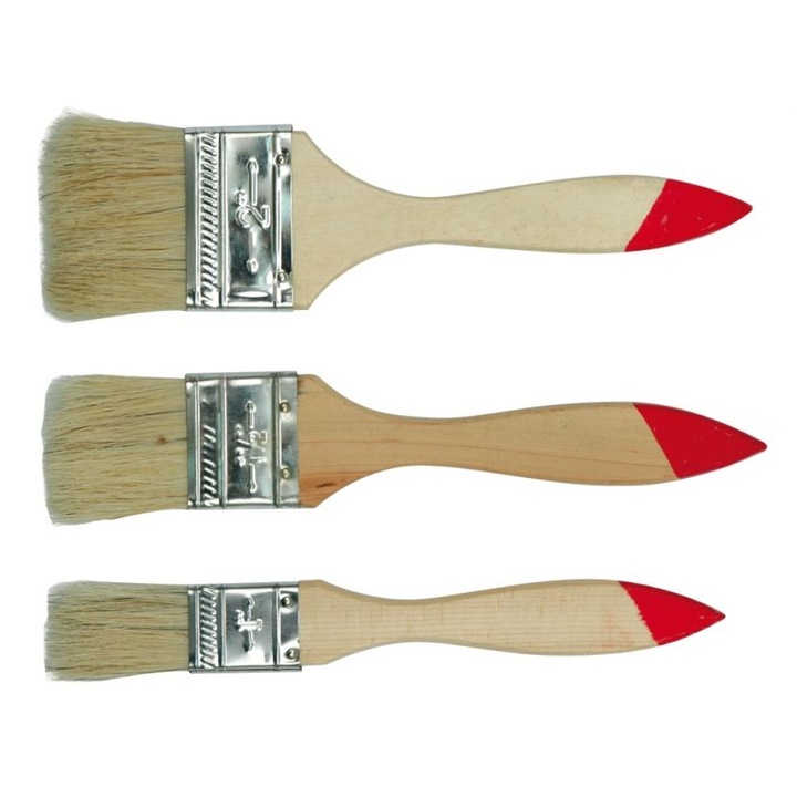 Set 3 pensule Vorel cu maner lacuit din lemn