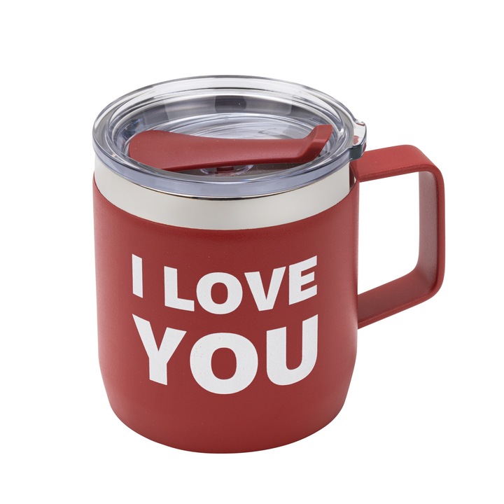 Термочаша Димс-92, I LOVE YOU, Червена