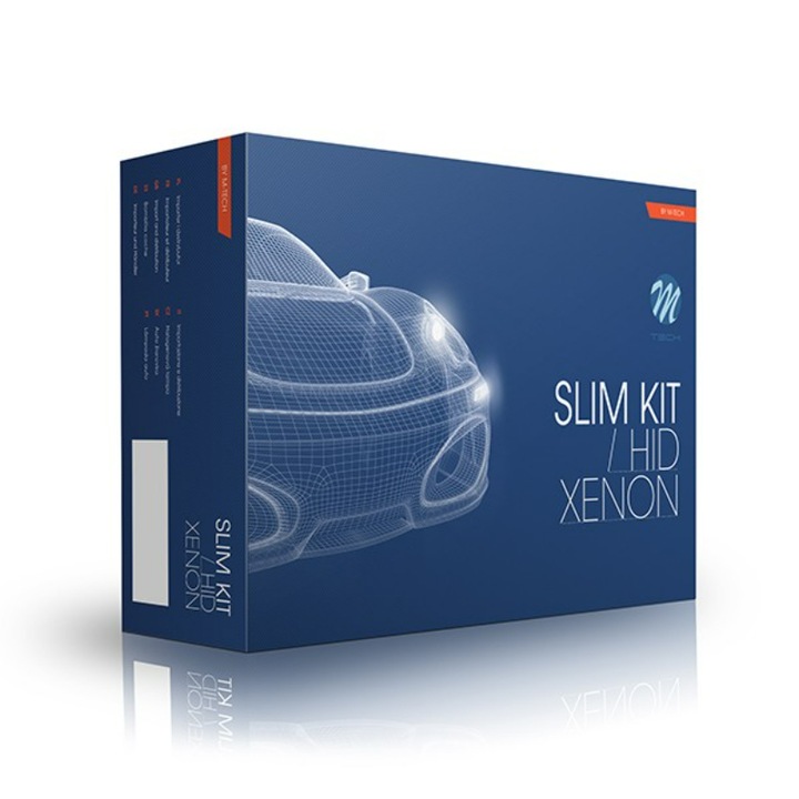 Kit Xenon Slim, M-Tech, H4, 8000 K, Albastru