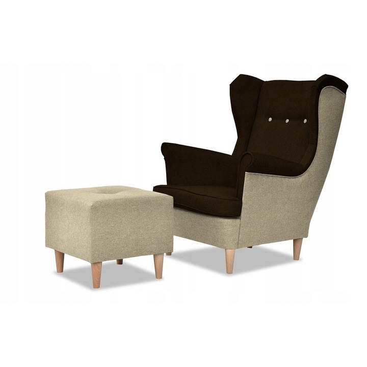 Fotoliu cu suport picioare Duo, Family Meble, 104x84x92 cm, Poliester/Lemn, Maro/Bej