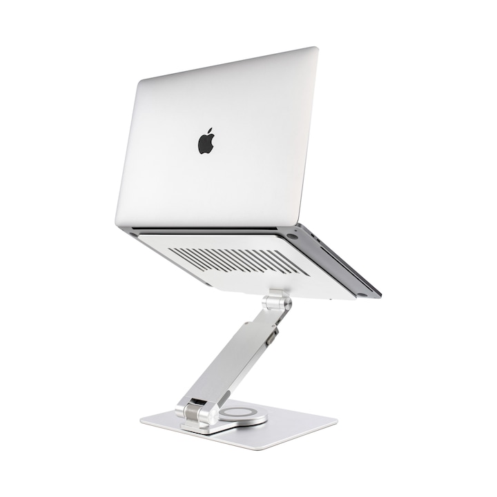 Stand pentru Laptop, ajustabil, cu Baza Rotativa 360, argintiu
