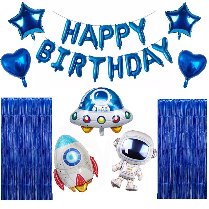 Комплект от 22 парти балона с космическа тематика, It's Party Time, сини