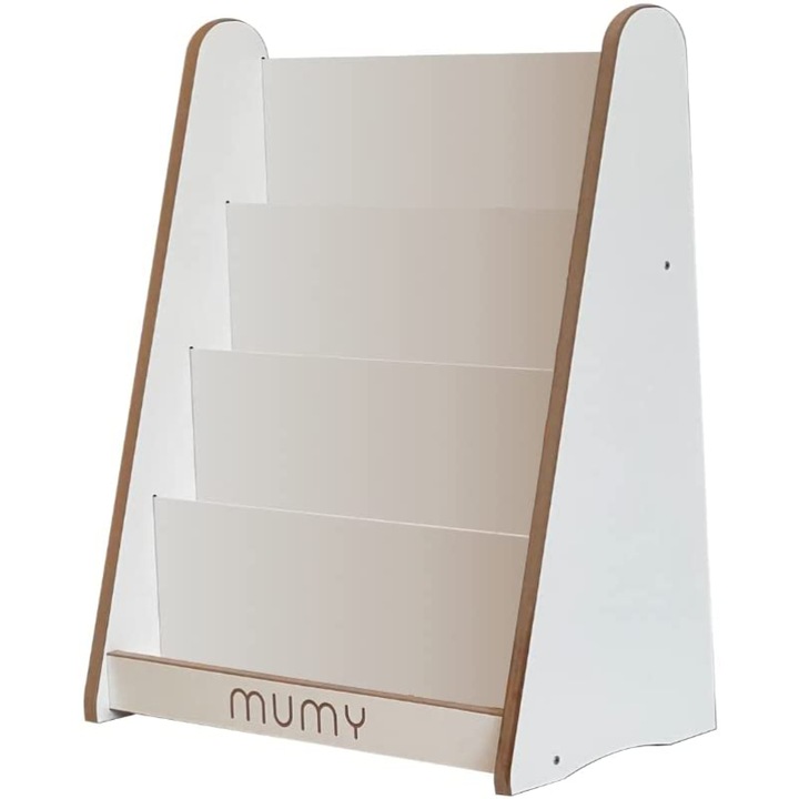 Biblioteca Mumy EasyTALL triunghiulara cu afisaj frontal cu 4 rafturi 33 x 57 x 72 cm, Alb