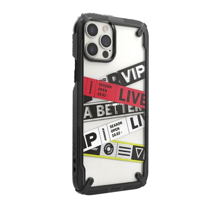 Калъф за телефон Ringke Fusion X, съвместим с Apple iPhone 12 / 12 Pro, каишка с билет, военен клас, черен