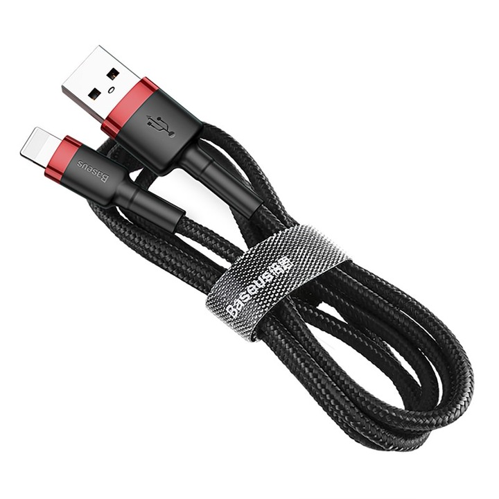 Кабел Baseus Cafule, Lightning - USB, 1 м, 2.4A, Червен/Черен