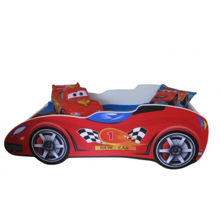 Pat pentru copii, Model masina curse, MDF laminat 140X70cm, Multicolor