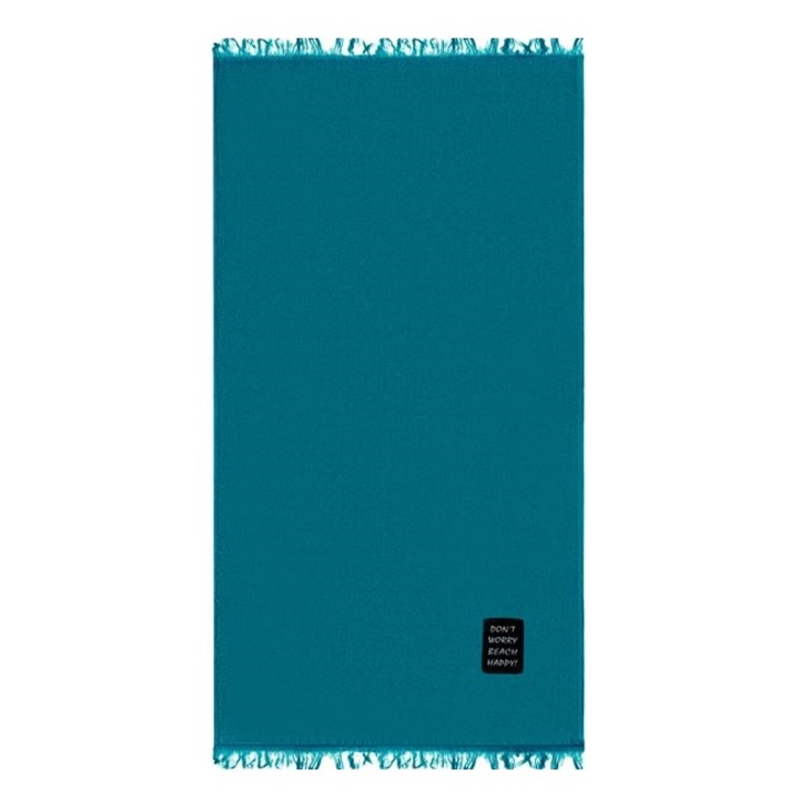 Плажна кърпа BeachHappy памучна с етикет, Тюркоаз, 170х90 см