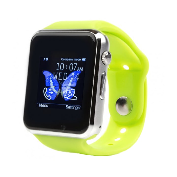 Часовник Smartwatch с телефон iUni A100i, Bluetooth, Камера, Green