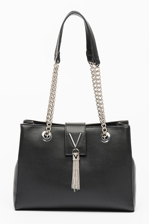 Valentino Bags, Geanta de piele ecologica cu manere din lant Divina, Negru