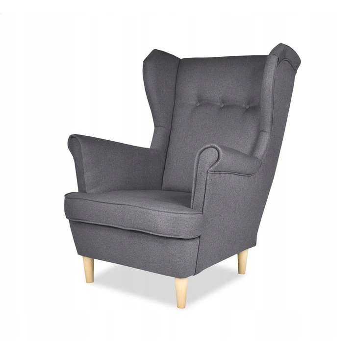 Fotoliu Ari, Family Meble, 104x84x92 cm, Poliester/Lemn, Gri inchis