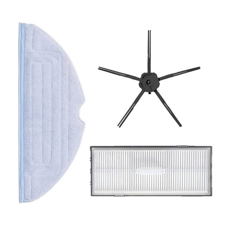 Set 3 accesorii pentru Roborock S7, S7 Max, S7 MaxV, T7, T7S plus, 1 x filtru lavabil, 1x laveta mop, 1x perie laterala neagra