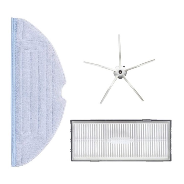 Set 3 accesorii pentru Roborock S7, 1 x filtru lavabil, 1x laveta mop, 1x perie laterala alba