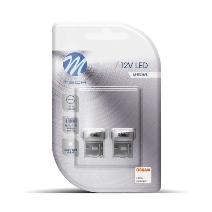 Комплект 2 броя автомобилни крушки M-Tech, LED, SMD 2835, T20, 12 V