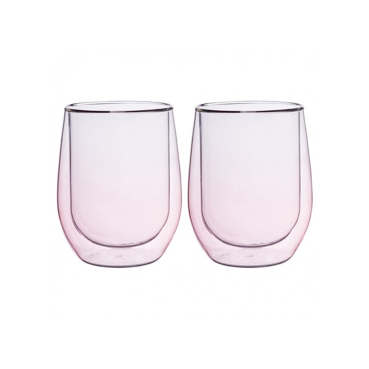 Комплект 2 чаши Arlen, двойни стени, розови, 300 мл, 8.5x9.5 см
