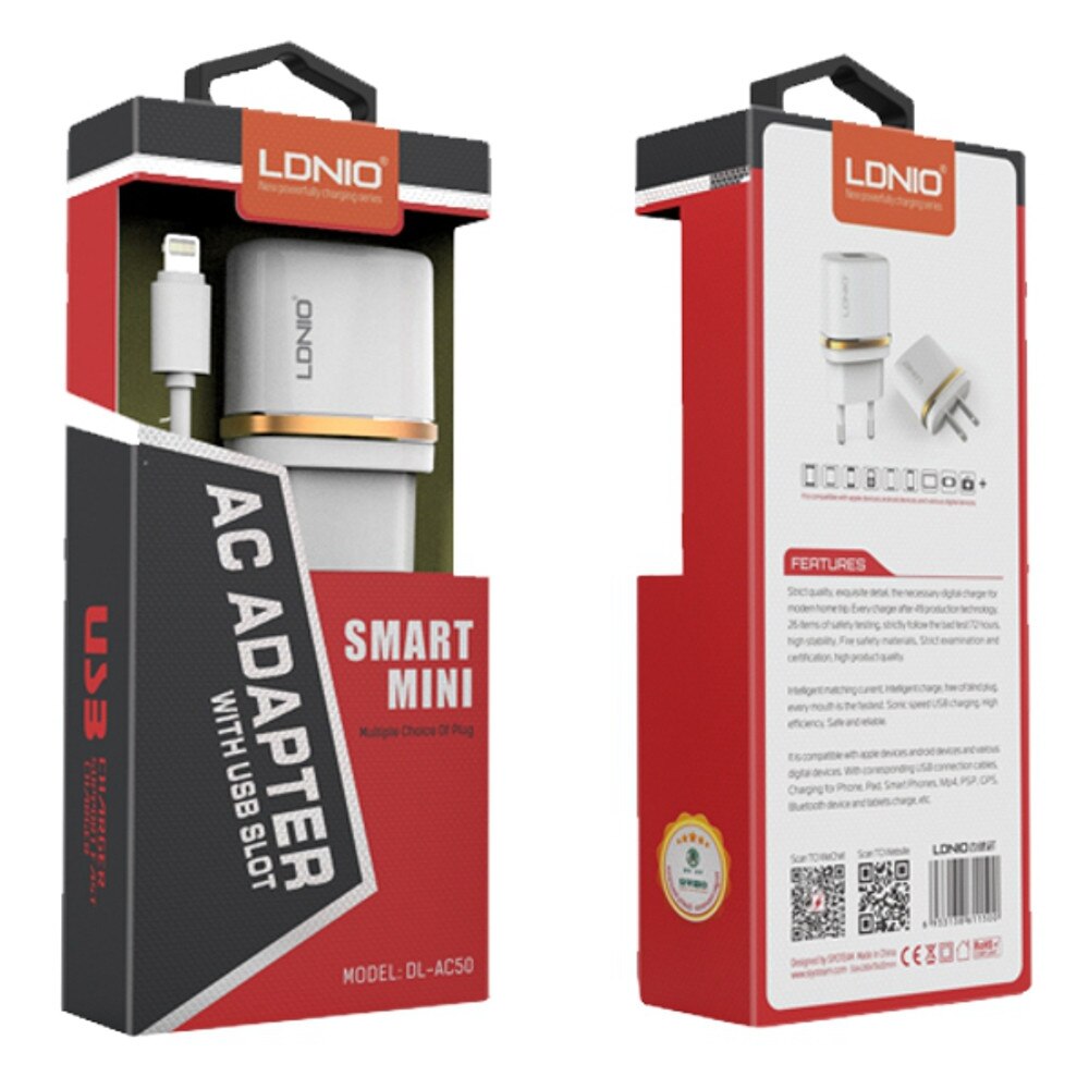 Incarcator retea cu cablu iPhone 5/5S Ldnio, alb