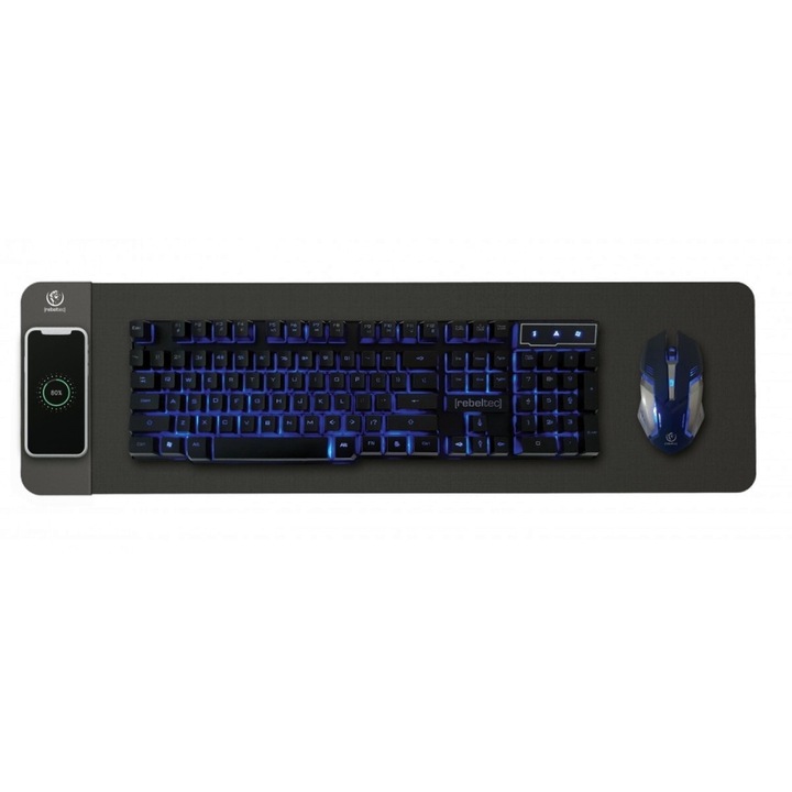 Rebeltec W400 Egérpad - egérpad, QI 10W vezeték nélküli töltővel, fekete (80 x 30 x 0,3 cm)