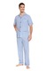 Pijama Barbati Global, Bumbac, Maneca Scurta, Pantalon Lung, Model Dungi Albastre,52EU, XL