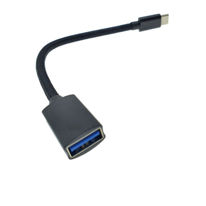 Cablu OTG 3.0, conectori USB-C tata la USB mama, ranforsat, 15 cm, Negru, TCL-BBL5042