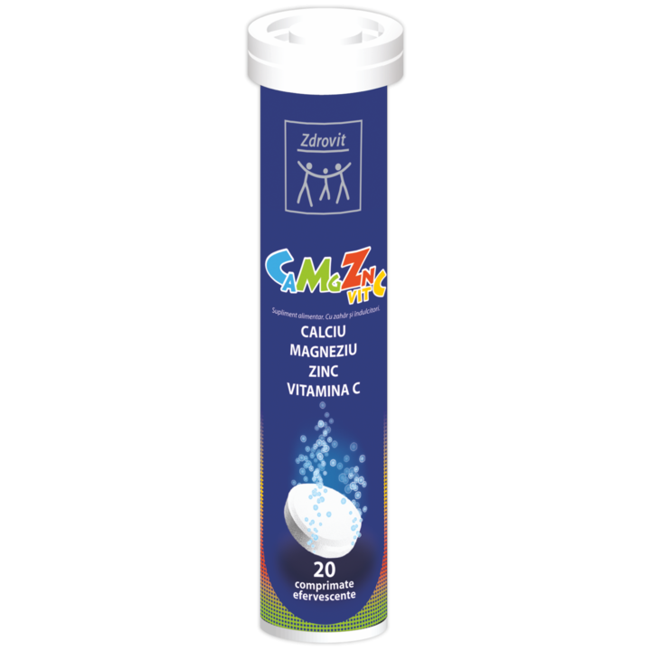 Supliment alimentar Ca Mg Zn + Vitamina C Zdrovit, 20 comprimate efervescente