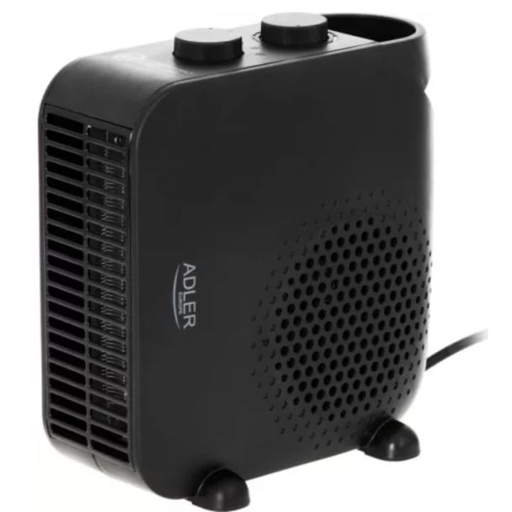 Termoventilator, Adler, Ad 7725B, Doua Trepte De Putere, Termostat, Protectie Impotriva Supraincalzirii, Functie De Ventilator, 12 x 24 x 22 cm, Negru