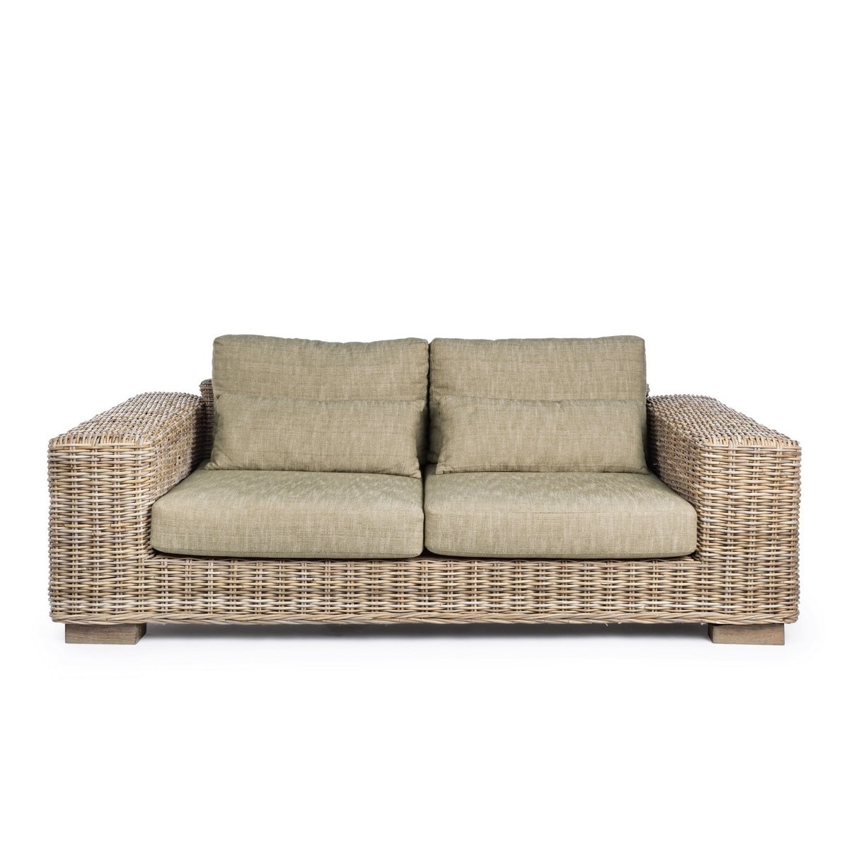 3-местен ратанов диван с бежови възглавници Leandro 190 cm x 97 cm x 72 ...