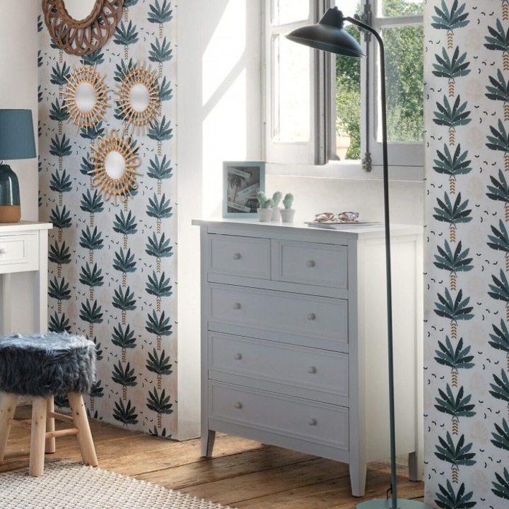 Бял дървен скрин, 5 чекмеджета, Charme, 72,5x34,5x81 см