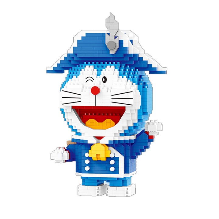 Set blocuri de constructie, ABS, Model Doraemon capitan, Multicolor