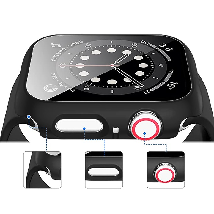 Casey Studios tok képernyővédővel Apple Watch Series 1 2 3 4 5 6 7, fekete, 40 mm