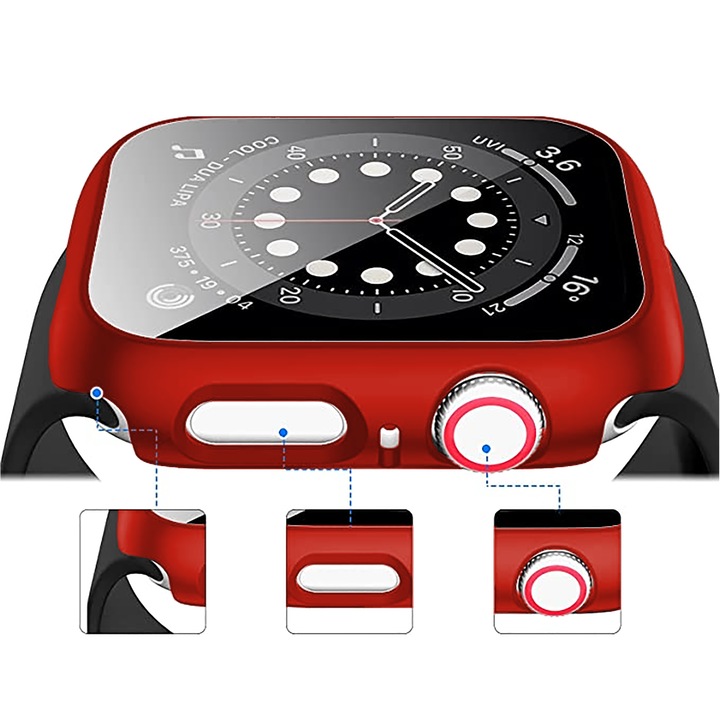Casey Studios tok képernyővédő fóliával Apple Watch Series 1 2 3 4 5 6 7, piros, 44 mm