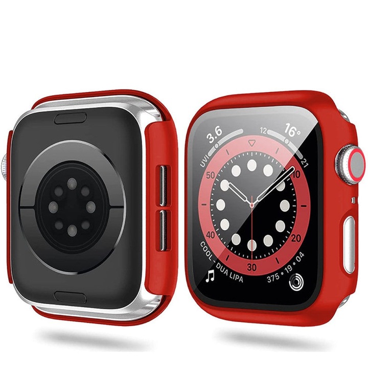 Husa cu Folie CASEY STUDIOS™ compatibila cu Apple Watch SE/6/5/4 - 44MM, Protectie 360°, Policarbonat Dur, Ultra-Subtire, Anti-Soc Full Screen, Sticla 9H, Red