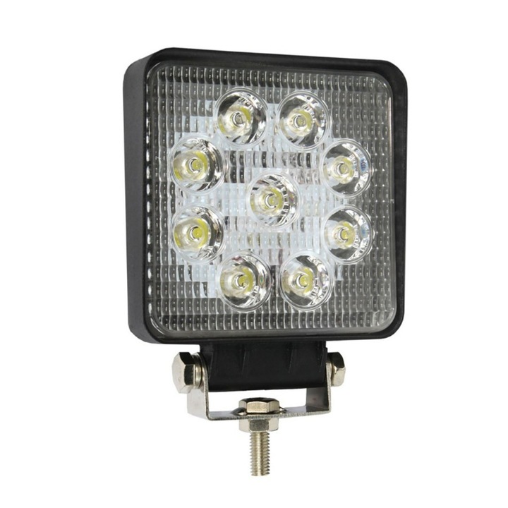 Proiector LED Square Work, Amio, 2200lm, 9 / 60V, 27W, 6000K, Cu 9 LED-uri, Negru