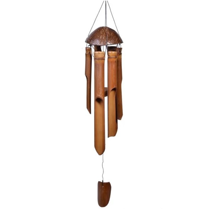 Clopotel de vant, Bambus, 6 tuburi sonore, 70 cm, Maro/Bej