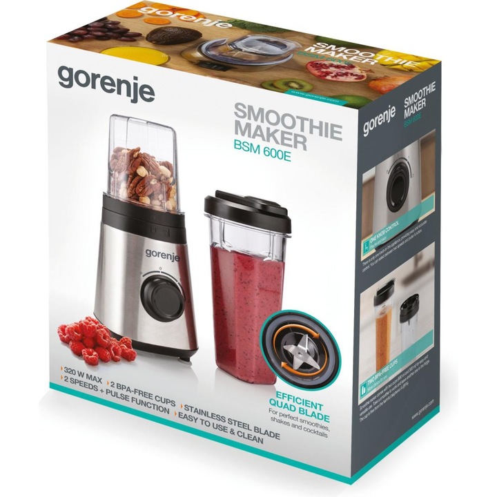 Смути блендер Gorenje BSM600E, Капацитет 0,6л, 320W, Сив