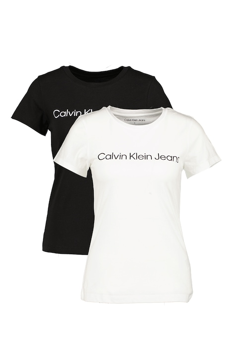 CALVIN KLEIN JEANS, Set de tricouri slim fit - 2 piese, Alb/Negru