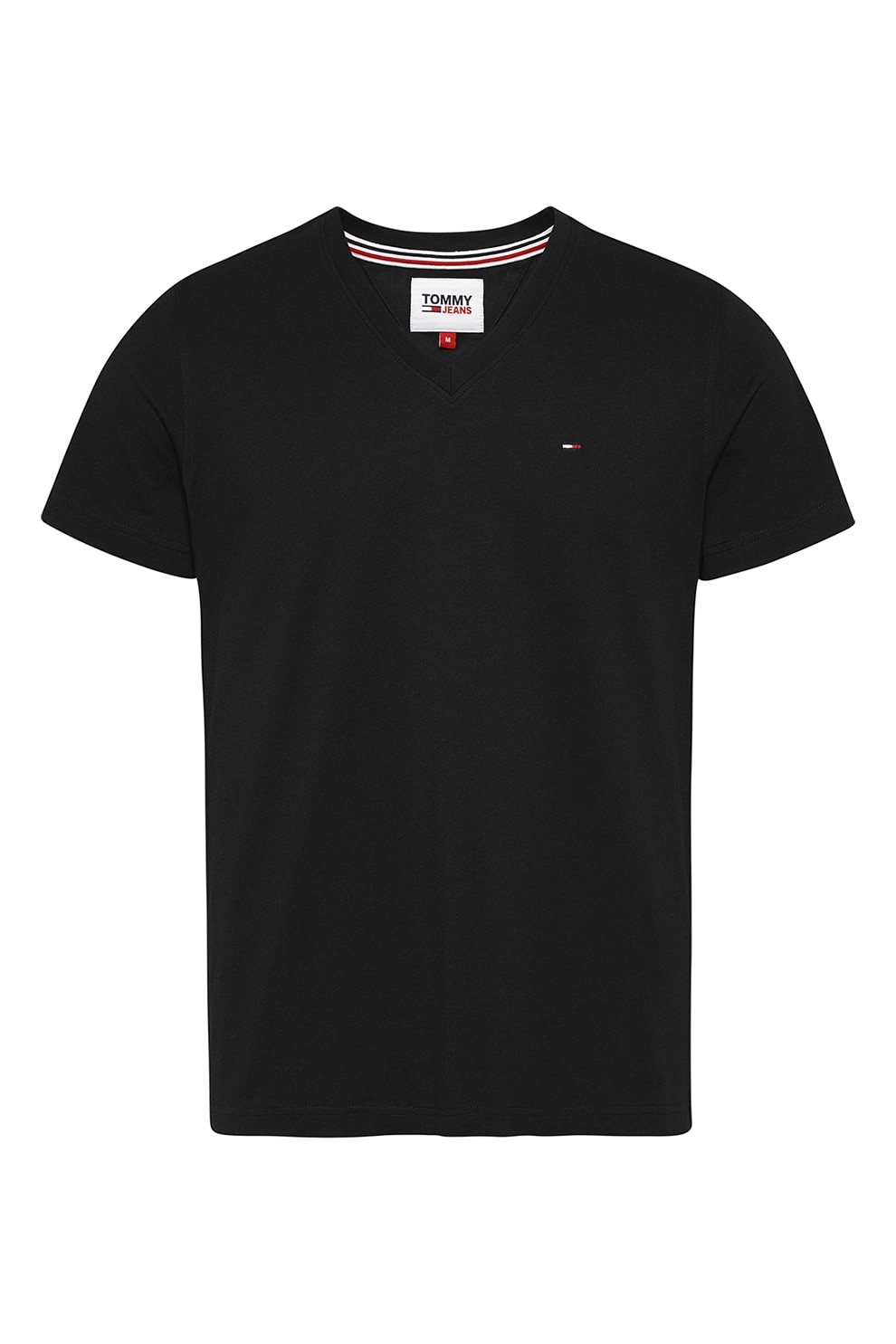 Tommy Jeans, Tricou de bumbac organic cu decolteu in V, Negru, L