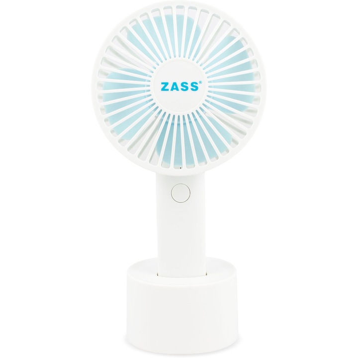 Мини вентилатор Zass ZPF 01, Преносим, Мощност 4W, 3 нива на скорост, Батерия 1500mAh, USB зареждане, Автономия 2-6 часа