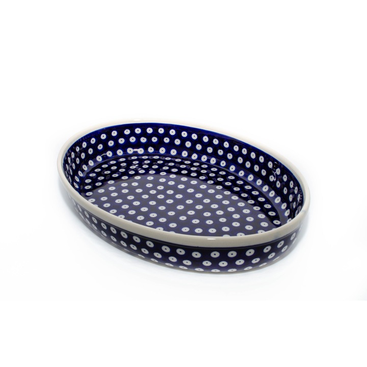 Tava pentru copt ovala Blue Eyes, ceramica smaltuita, pictata manual, 22,0 x 31,0 cm, volum 1,6 L