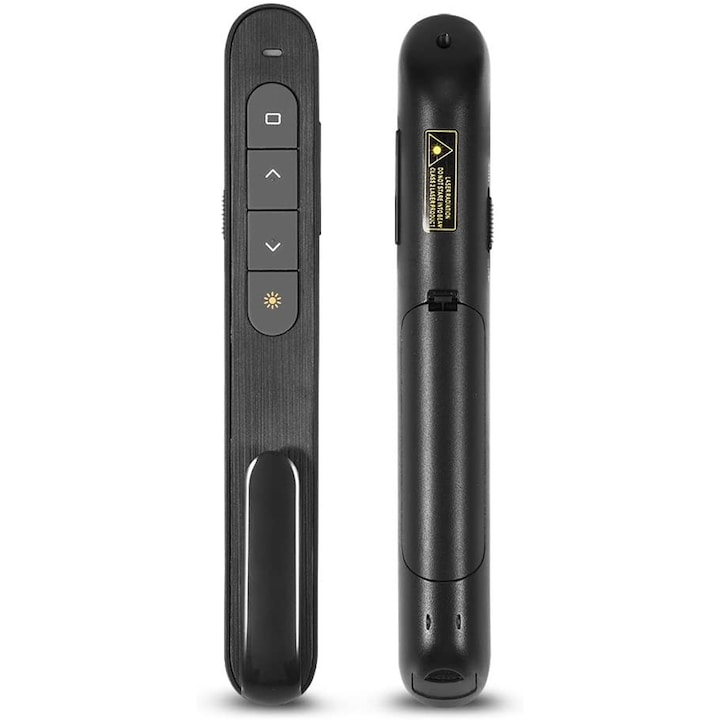 Vezeték nélküli prezentációs lézer 2,4 GHz, USB-s prezentátor, 100m, mutató be-/kikapcsoló gombbal, fekete