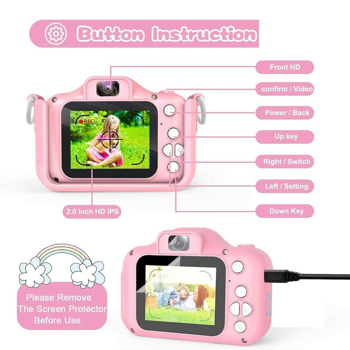 Camera foto digitala pentru copii NYTRO X5 Kids Unicorn, 12MP, functie foto / video, Efecte, Pink