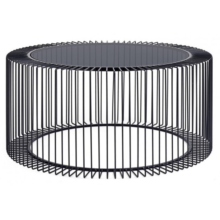 Masuta cafea blat sticla neagra cadru fier Kieran 80x38 cm