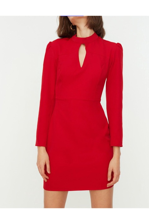 Rochie detaliata pe gat, Ivy Studio, Poliester/Elastan, Rosu