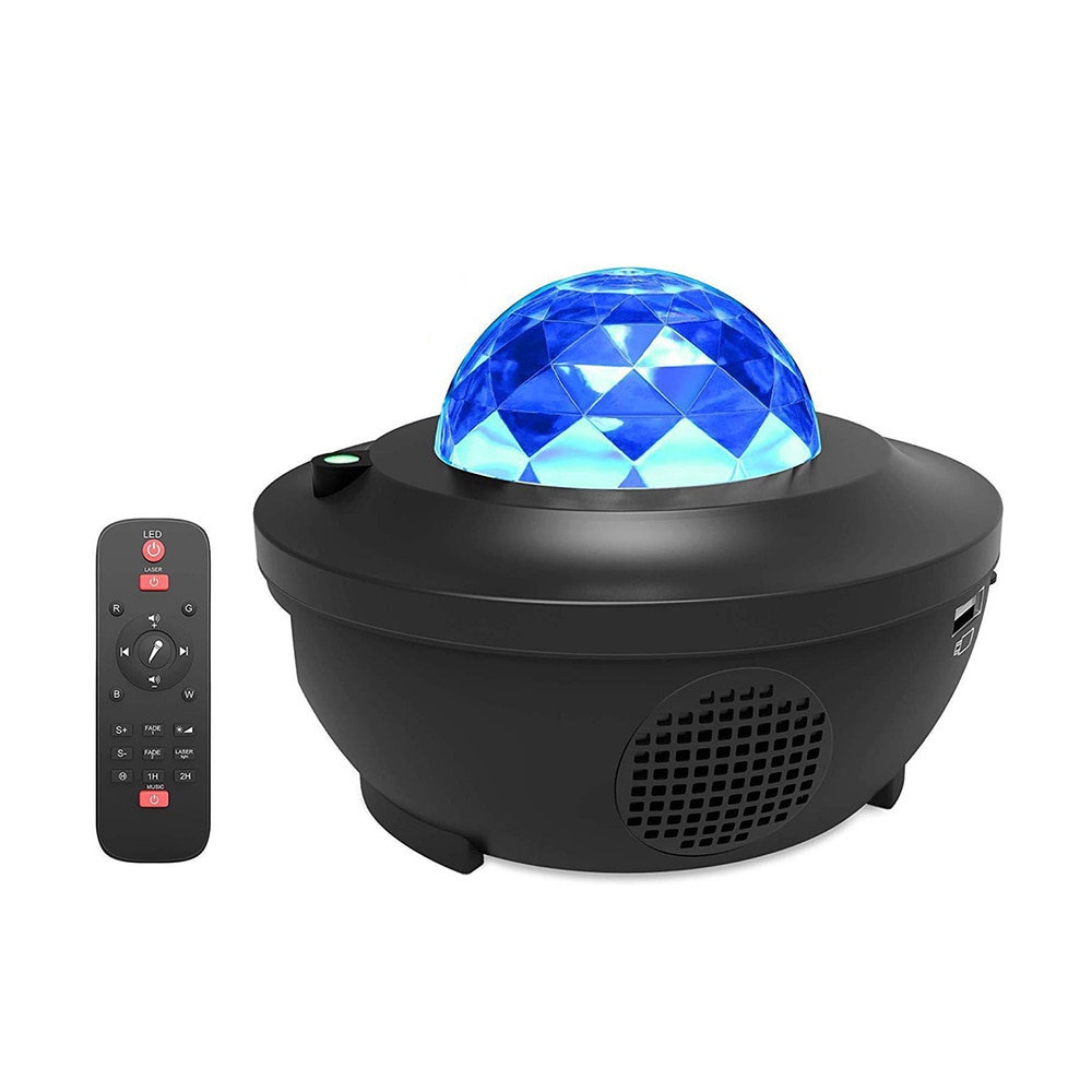 Нощна лампа с проектор, ABS/Акрил, въртене на 360, Bluetooth, Музика, Черен  