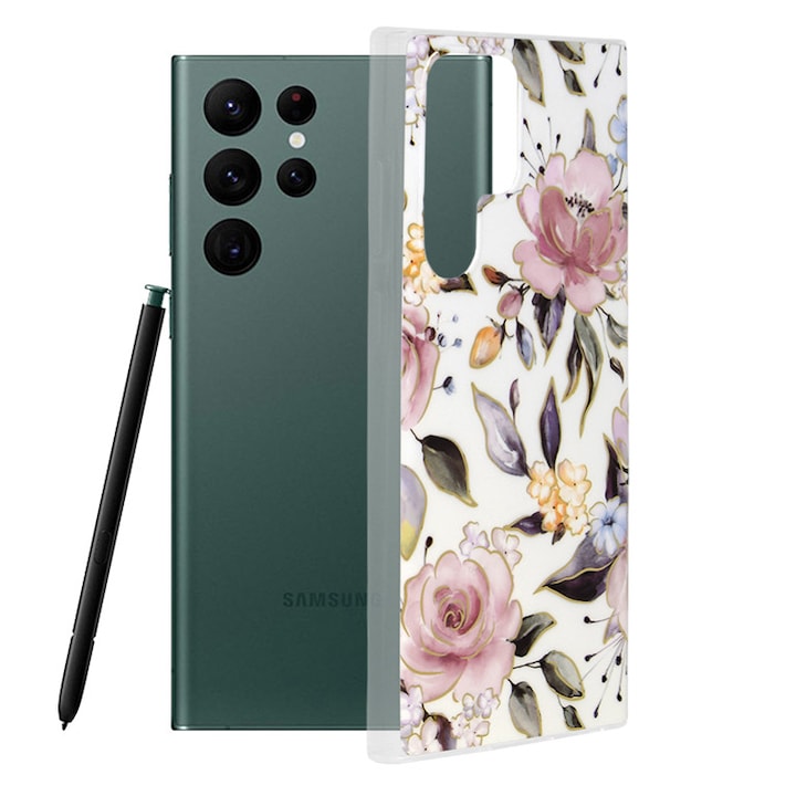 Калъф за телефон за Samsung Galaxy S22 Ultra, мраморна серия, Techsuit, Chloe White