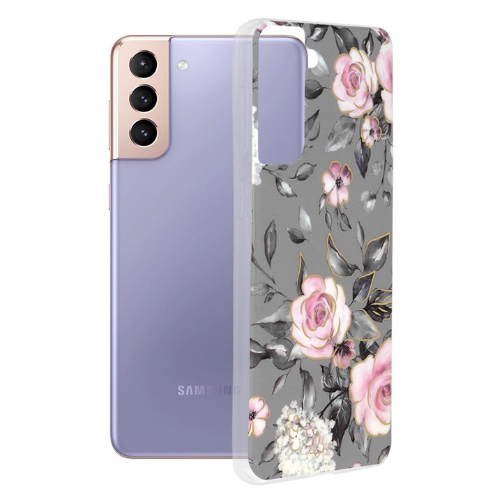 Защитен калъф за Samsung Galaxy S21 Plus 5G, Grip Pro, серия Marble, G3168, термопластичен, Bloom of Ruth Grey