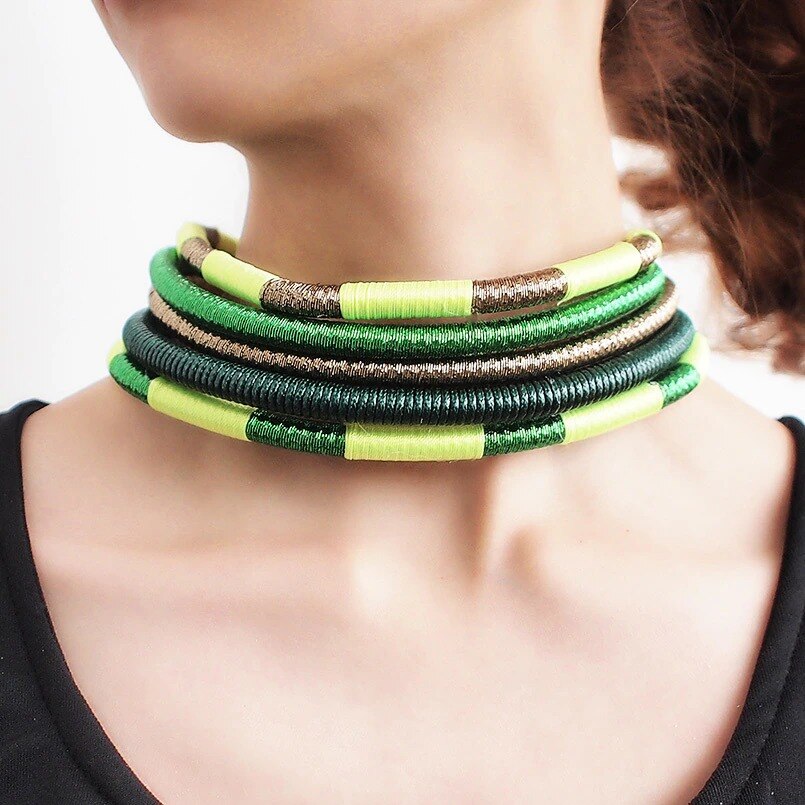 Colier verde, stil african, in 5 straturi, Georgina C8, Pursehuit - eMAG.ro