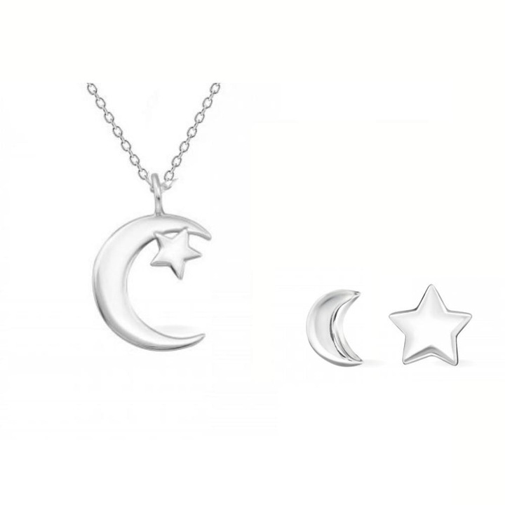 Set Cercei si Colier Living Moon II din argint 925, cutie bijuterii, argintiu